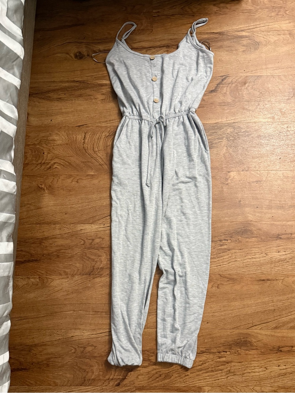 Ambiance Light Gray Sleeveless Drawstring Jumpsuit